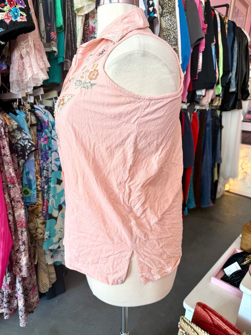 Sparkly Stems Sleeveless Button up - 14/16 1X