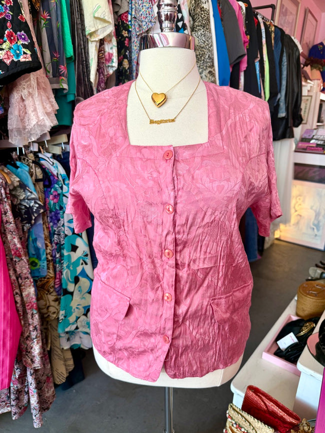 80s Satin Floral Button Up - Size 18/20