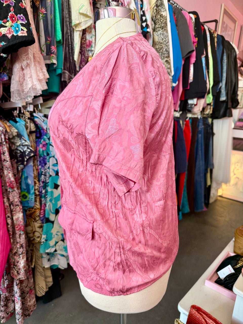 80s Satin Floral Button Up - Size 18/20
