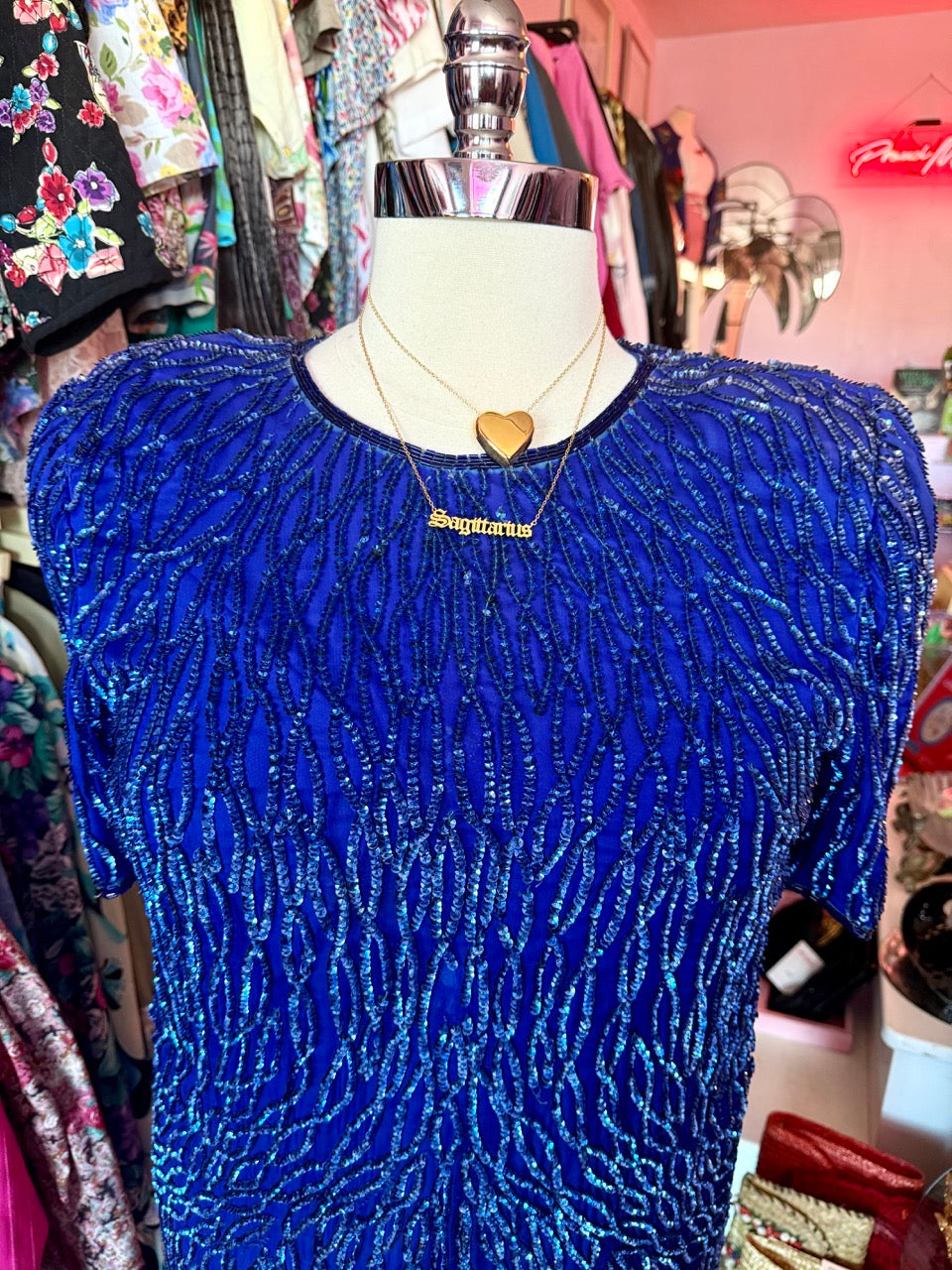 80s Blue Sequin Mini Dress - Size 18/20