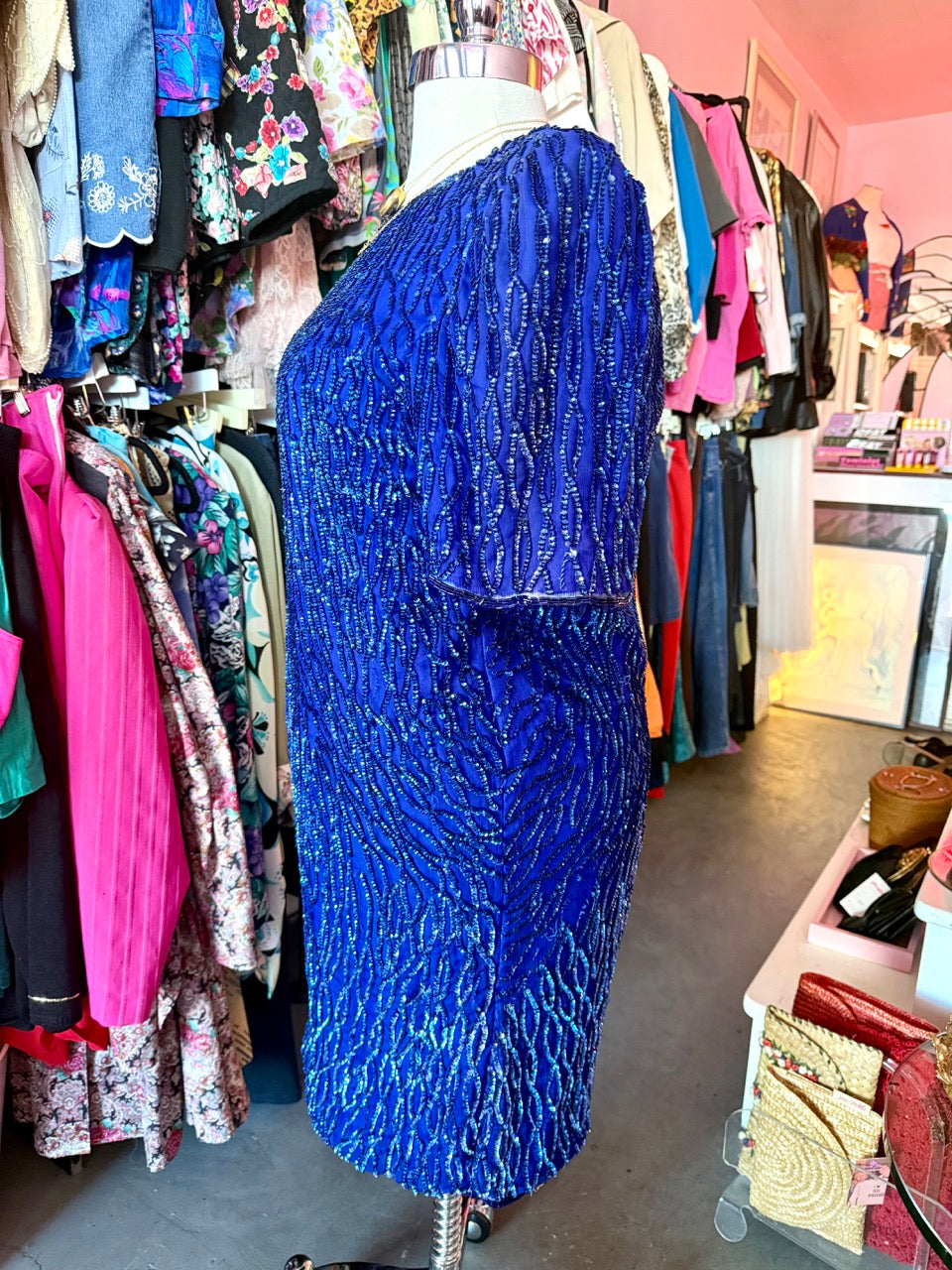 80s Blue Sequin Mini Dress - Size 18/20