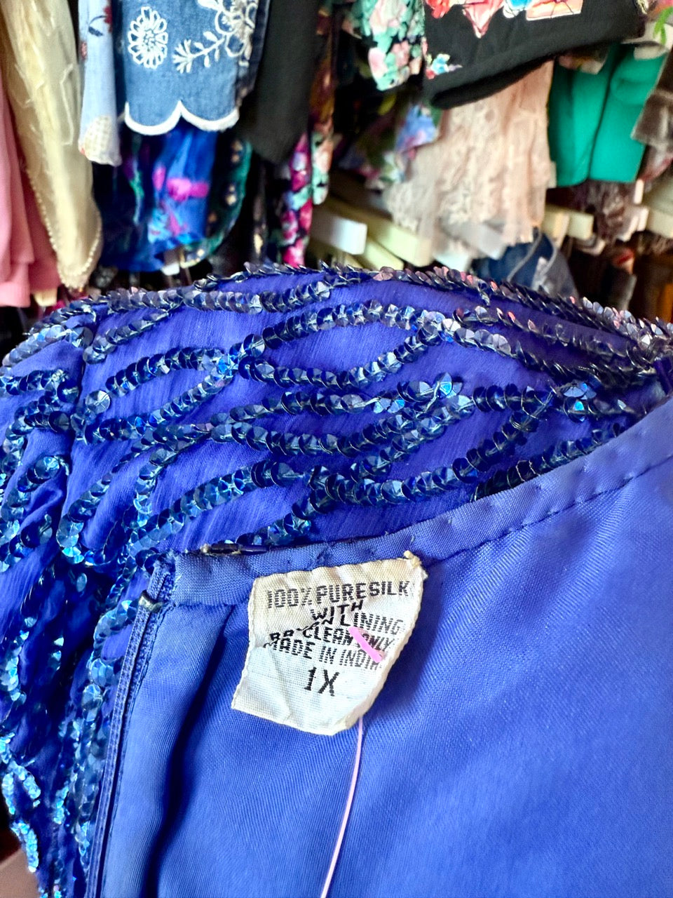 80s Blue Sequin Mini Dress - Size 18/20