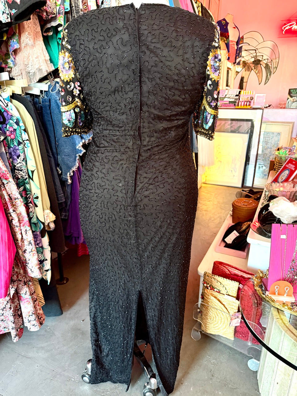 80s Fireworks Sequin and Beads Formal Dress - Size 16/18 1X/2X