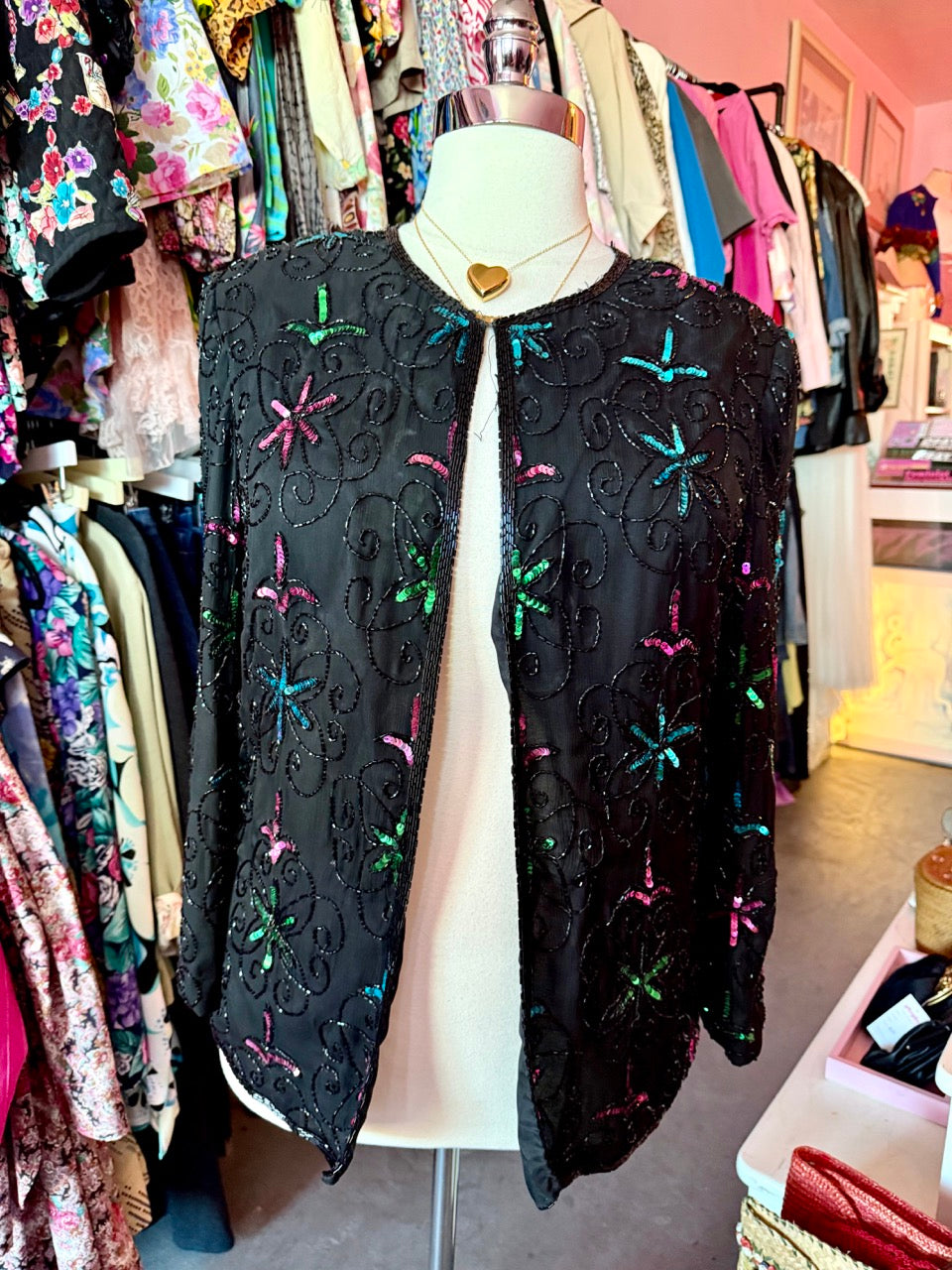 80s Shine Bright Sequin and Beads Jacket - Size 12