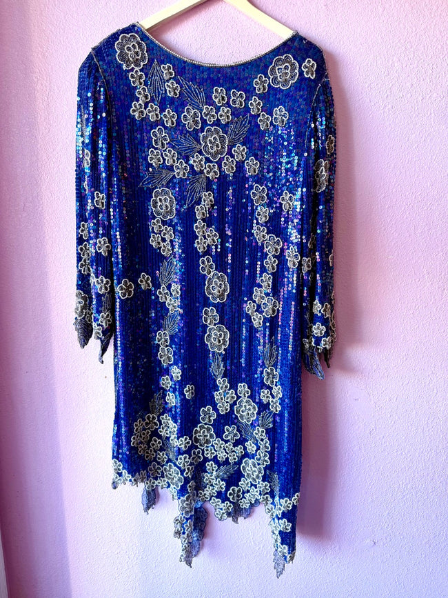 80s Pearls and Petals Sequin and Beaded Dress - Size 18