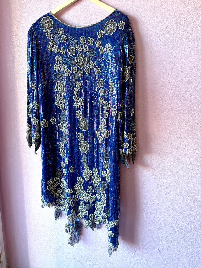 80s Pearls and Petals Sequin and Beaded Dress - Size 18