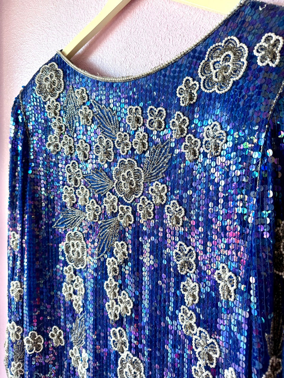 80s Pearls and Petals Sequin and Beaded Dress - Size 18