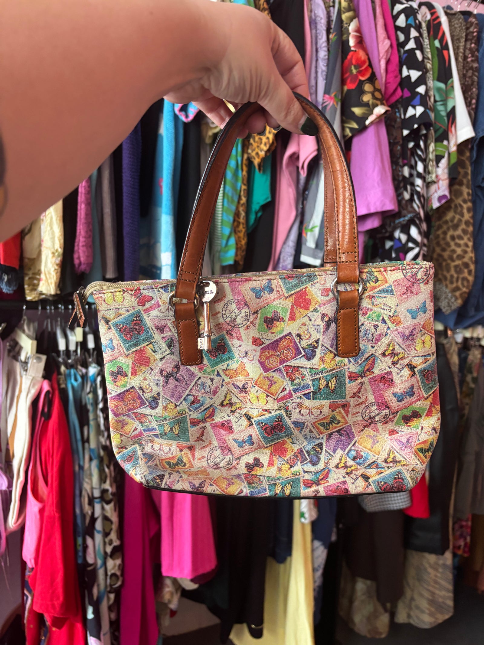 Vintage Fossil Postage Stamp Handbag