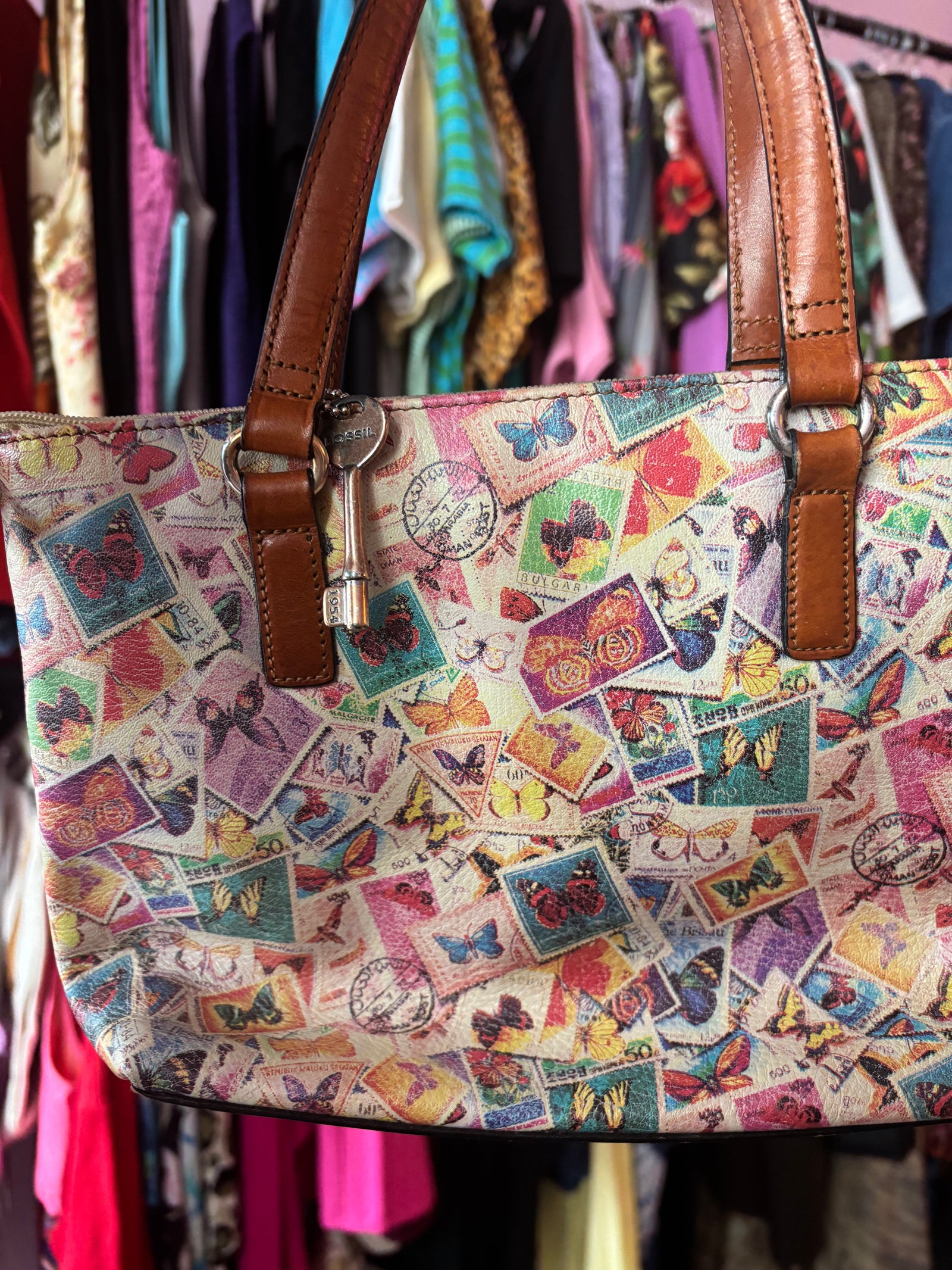 Vintage Fossil Postage Stamp Handbag