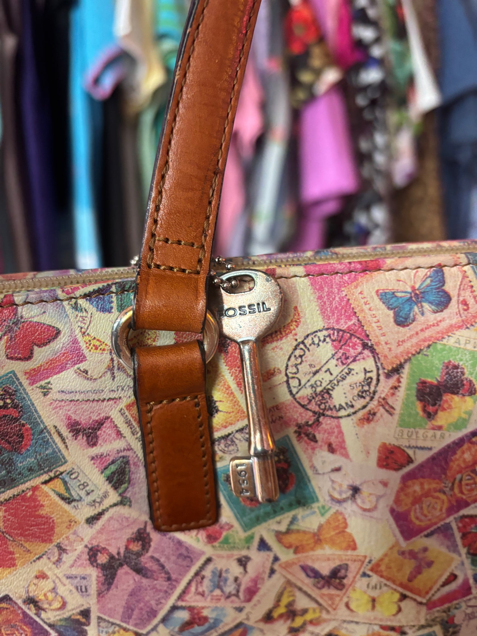 Vintage Fossil Postage Stamp Handbag