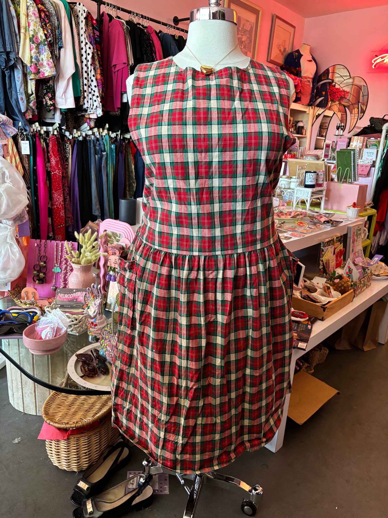 Hand-made Tartan Pinafore Dress - 1X/2X
