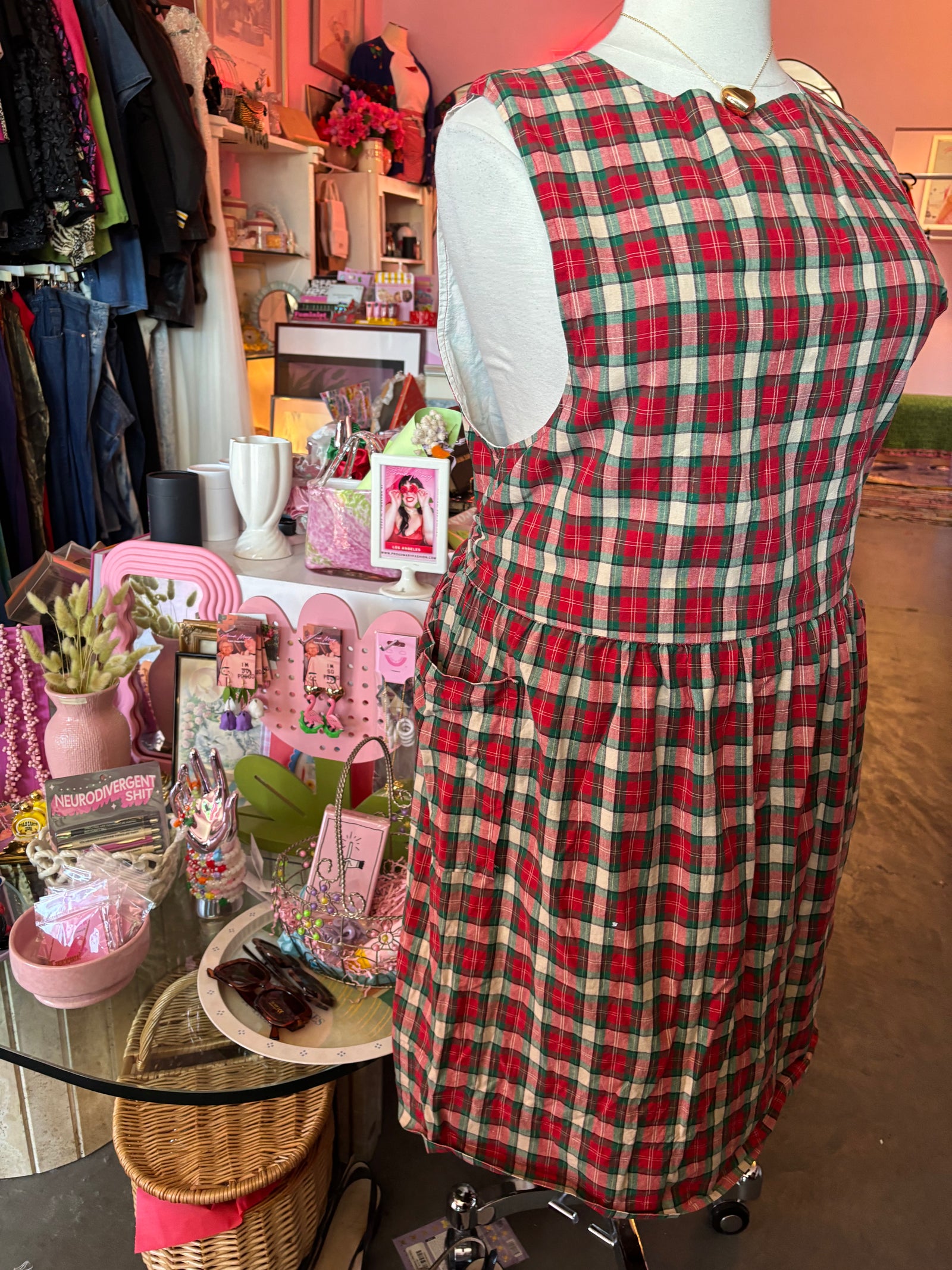 Hand-made Tartan Pinafore Dress - 1X/2X