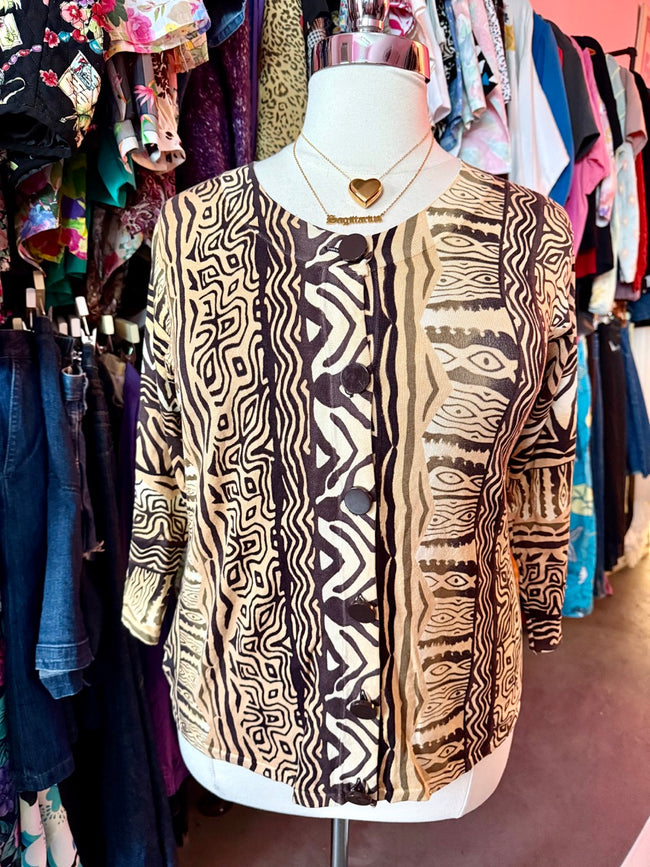 Cinnamon Silk Blend 3/4 Sleeve Cardigan with Brown Buttons - 2X