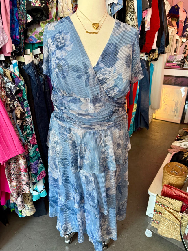 2000s Plissé Glitter Flowers Dress - Size 22+