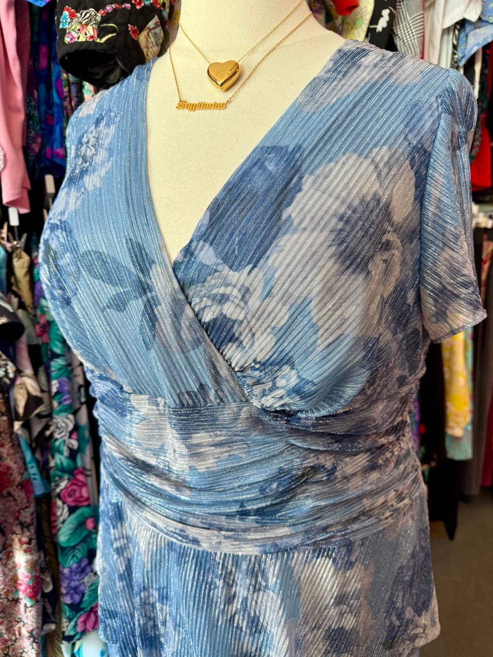 2000s Plissé Glitter Flowers Dress - Size 22+