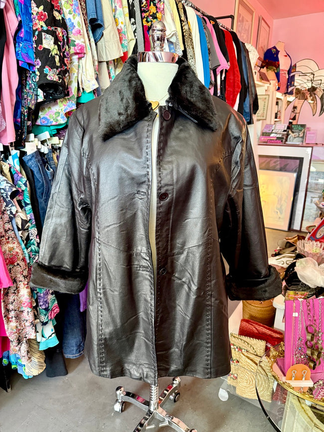 Verse Leather Jacket With Removable Fur Trim - Size 24/26