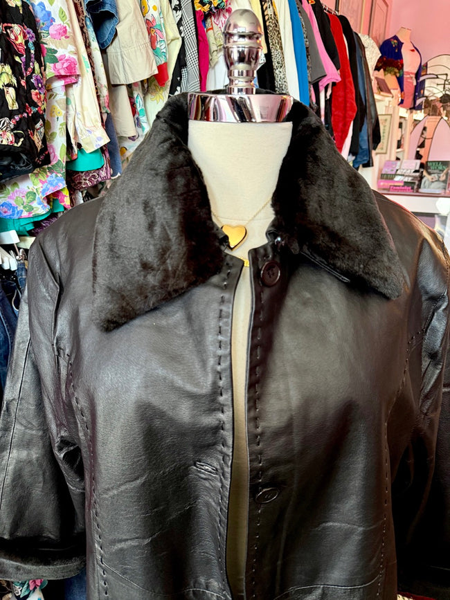 Verse Leather Jacket With Removable Fur Trim - Size 24/26