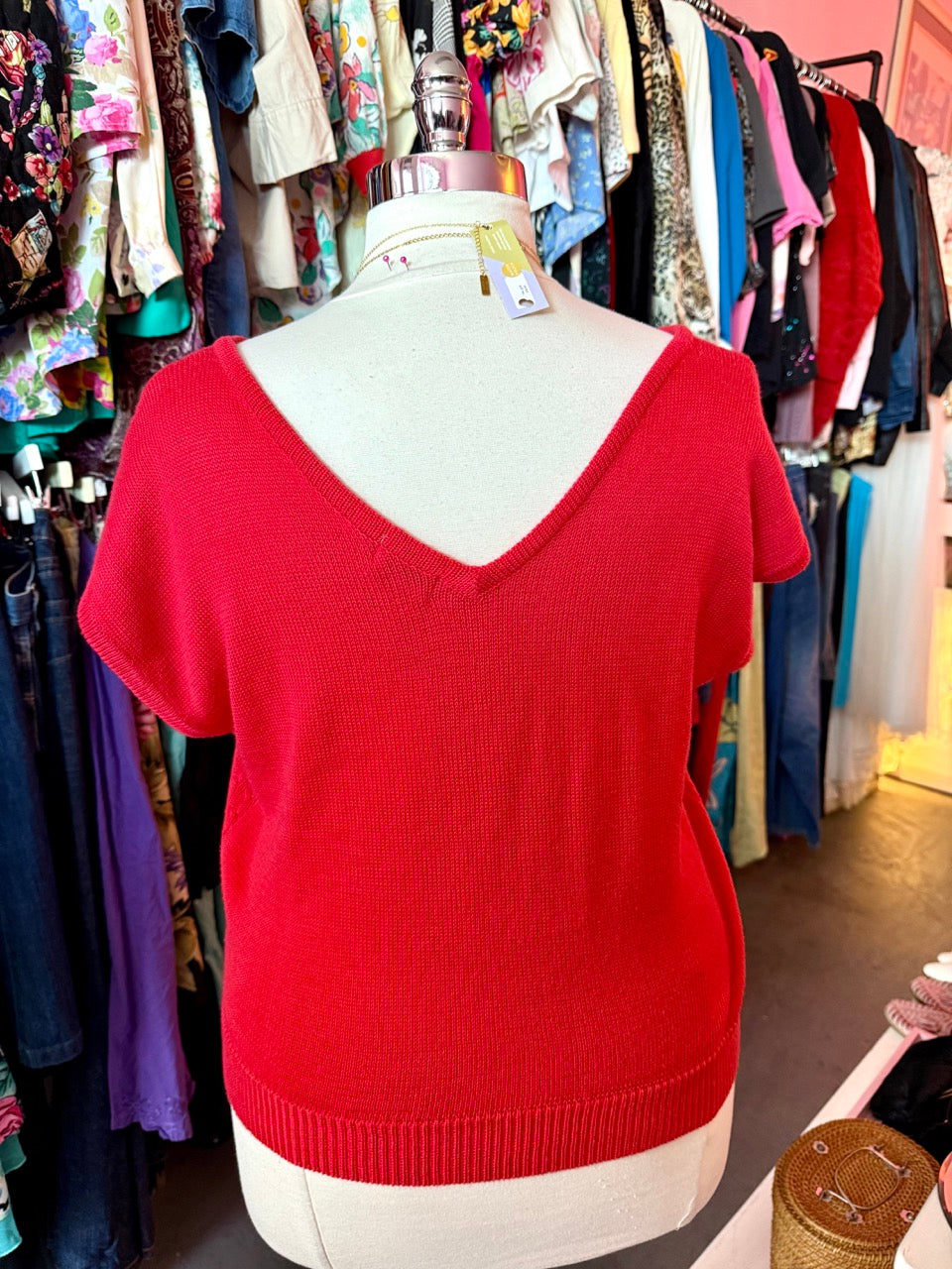 80s Red V-neck Sweater Vest - Size 2X-4X