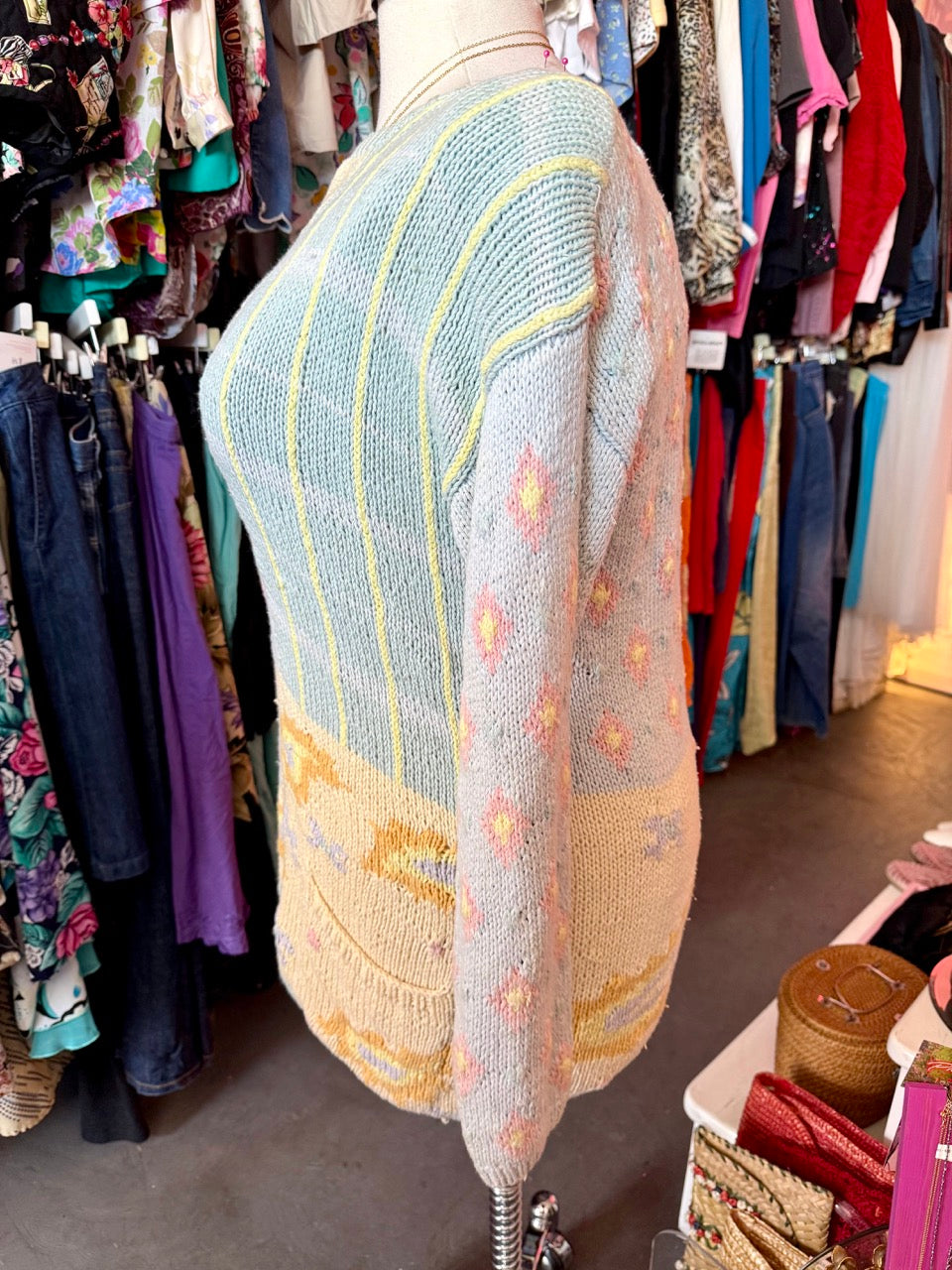 80s Pastel Patchwork Sweater - Large - 1X