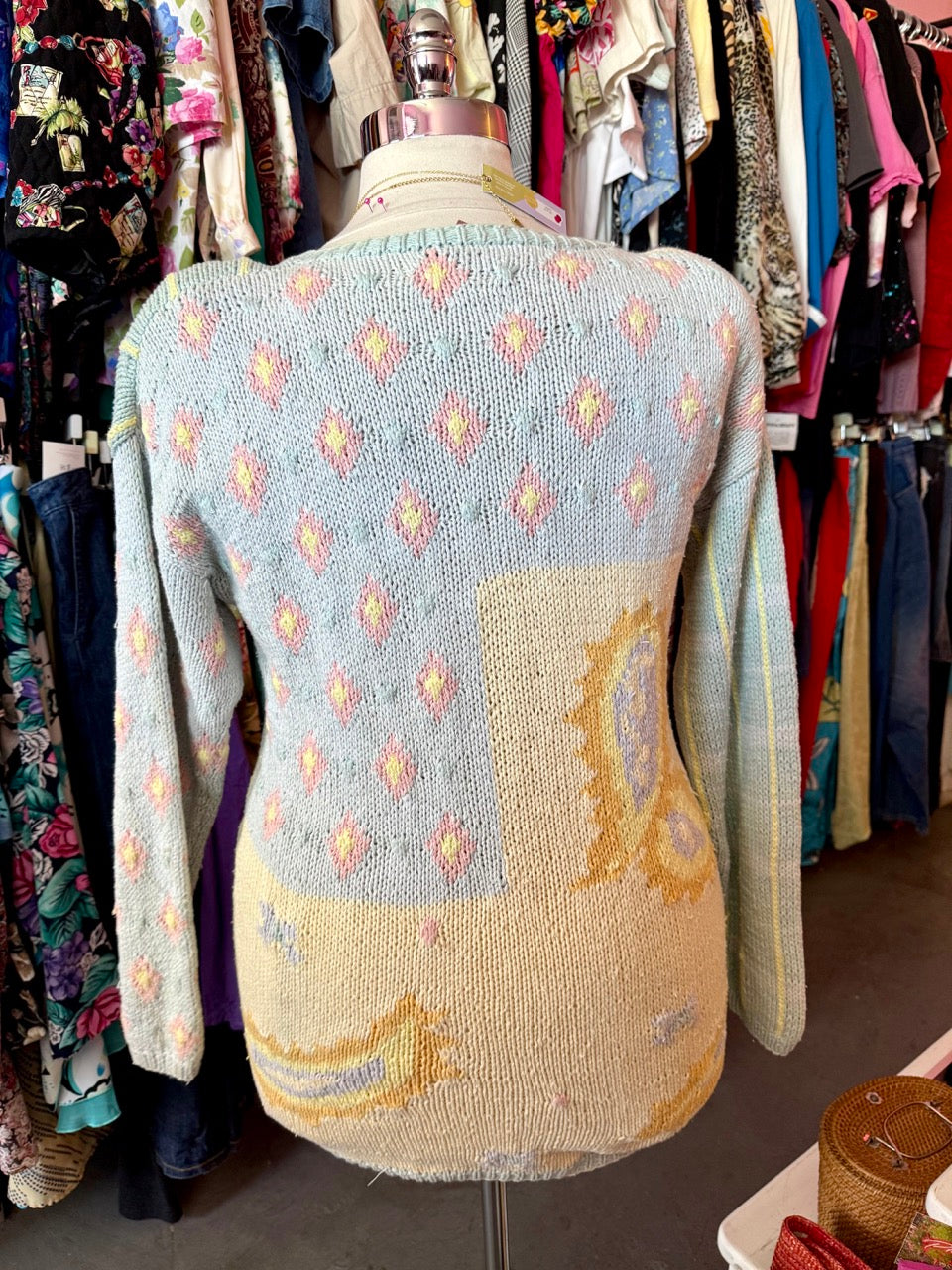 80s Pastel Patchwork Sweater - Large - 1X