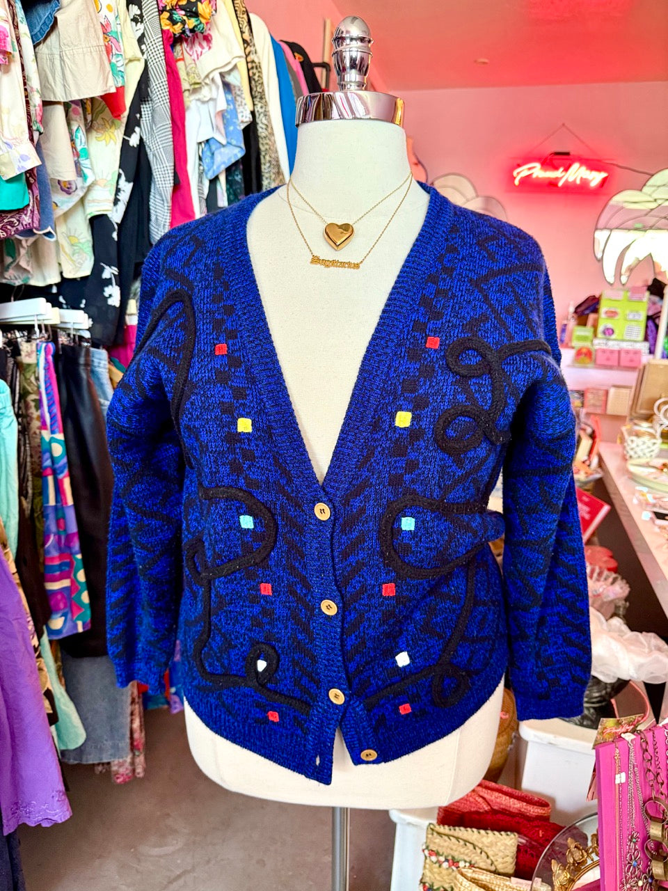 80s Squares and Squiggles Cardigan - Size 14/16