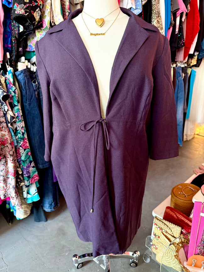 90s Aubergine Dreams Longline Tie Front Jacket - Size 22/24