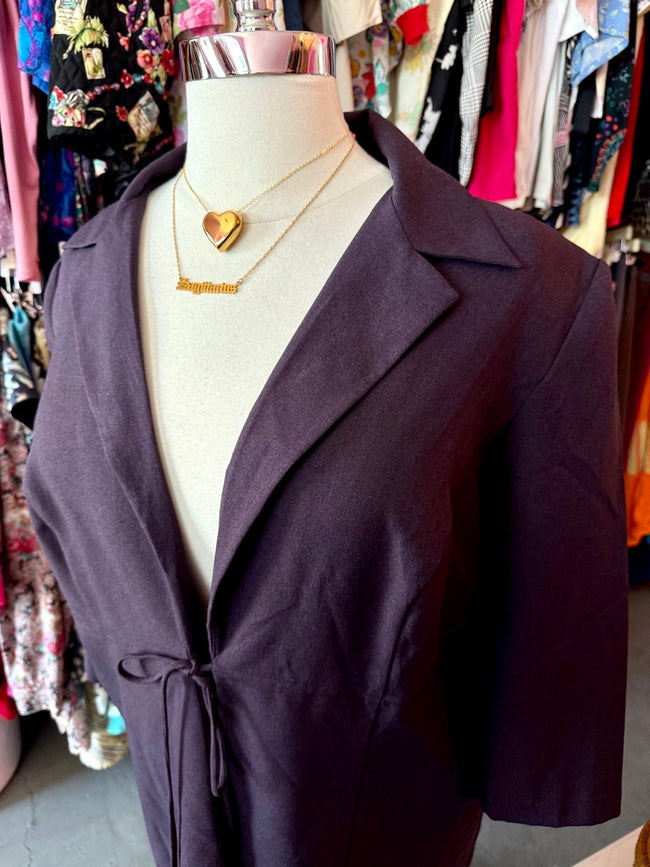 90s Aubergine Dreams Longline Tie Front Jacket - Size 22/24