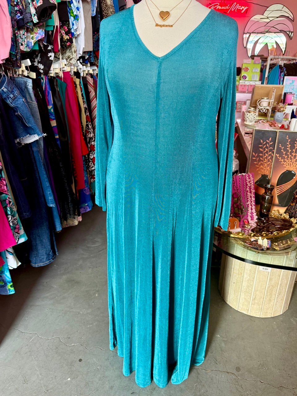 80s Luxury Angel Teal Maxi Dress - Size 16-24