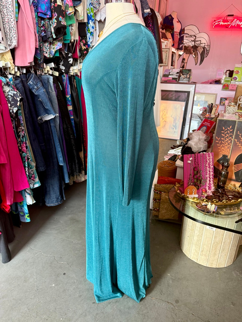 80s Luxury Angel Teal Maxi Dress - Size 16-24