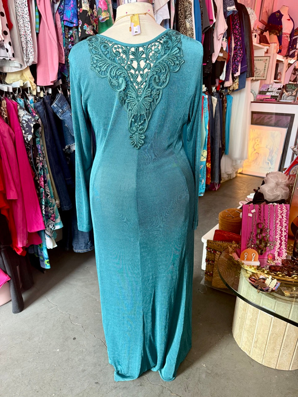 80s Luxury Angel Teal Maxi Dress - Size 16-24