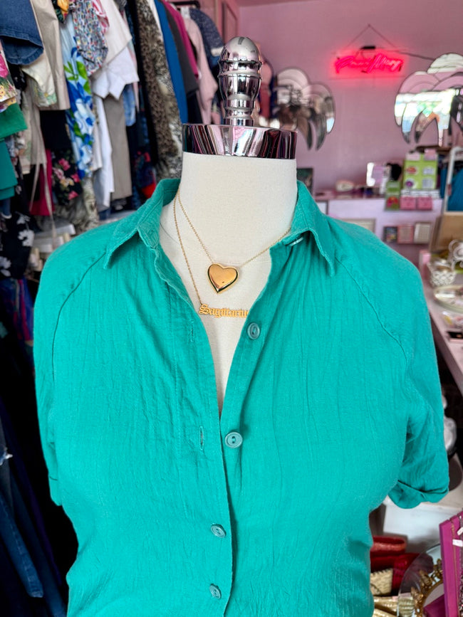 80s Teal Cotton Skirt Set - Size 16