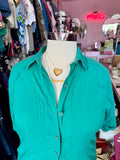 80s Teal Cotton Skirt Set - Size 16 1X