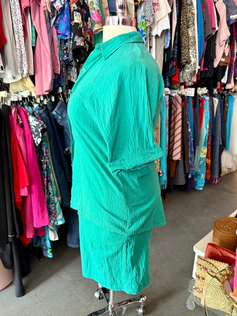 80s Teal Cotton Skirt Set - Size 16 1X