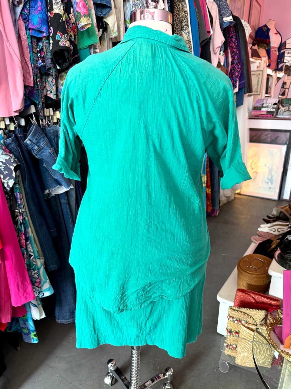 80s Teal Cotton Skirt Set - Size 16 1X