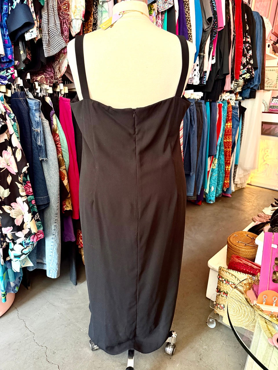 90s Black Square Neck Column Dress - Size 4X