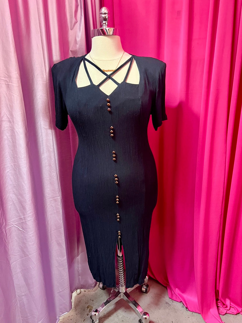 90 Criss Cross Midi Dress with Buttons