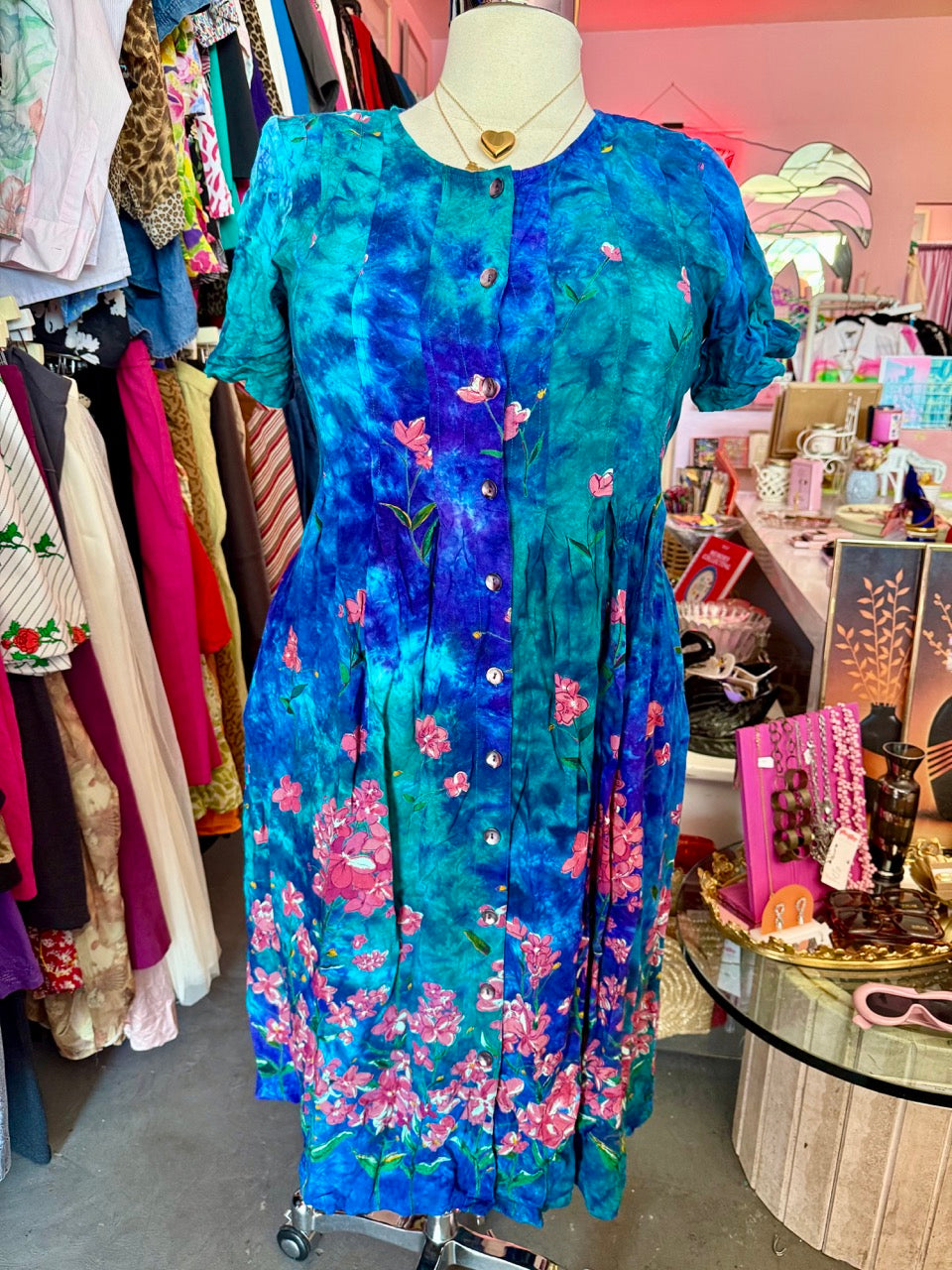 80s Petals Down The Stream Tie Dress - Size 1X