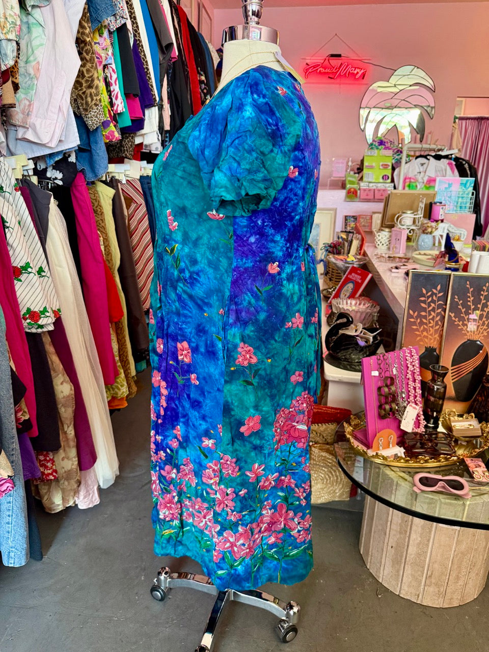 80s Petals Down The Stream Tie Dress - Size 1X