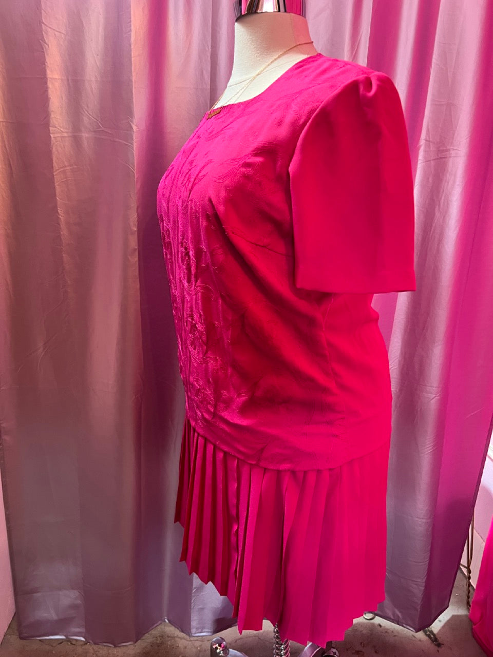 80 Fuschia Pleated Drop Waist Dress