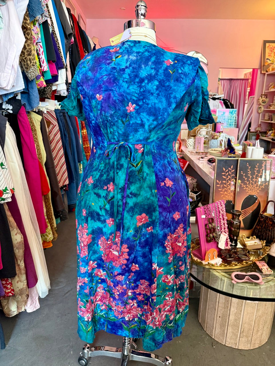 80s Petals Down The Stream Tie Dress - Size 1X