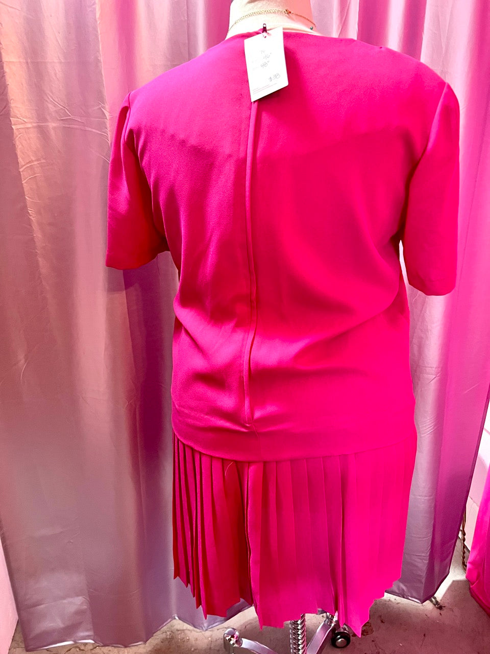 80 Fuschia Pleated Drop Waist Dress