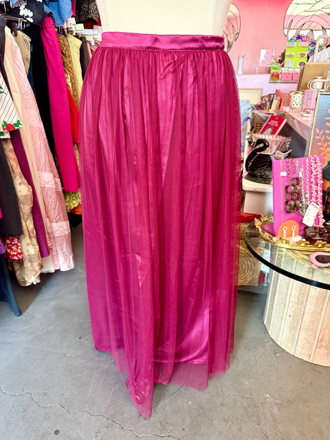 Ren Faire Royalty Burgundy Satin and Tulle Maxi Skirt - 5X