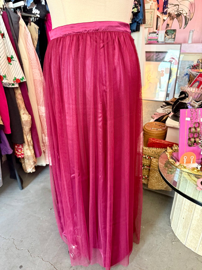 Ren Faire Royalty Burgundy Satin and Tulle Maxi Skirt - 5X