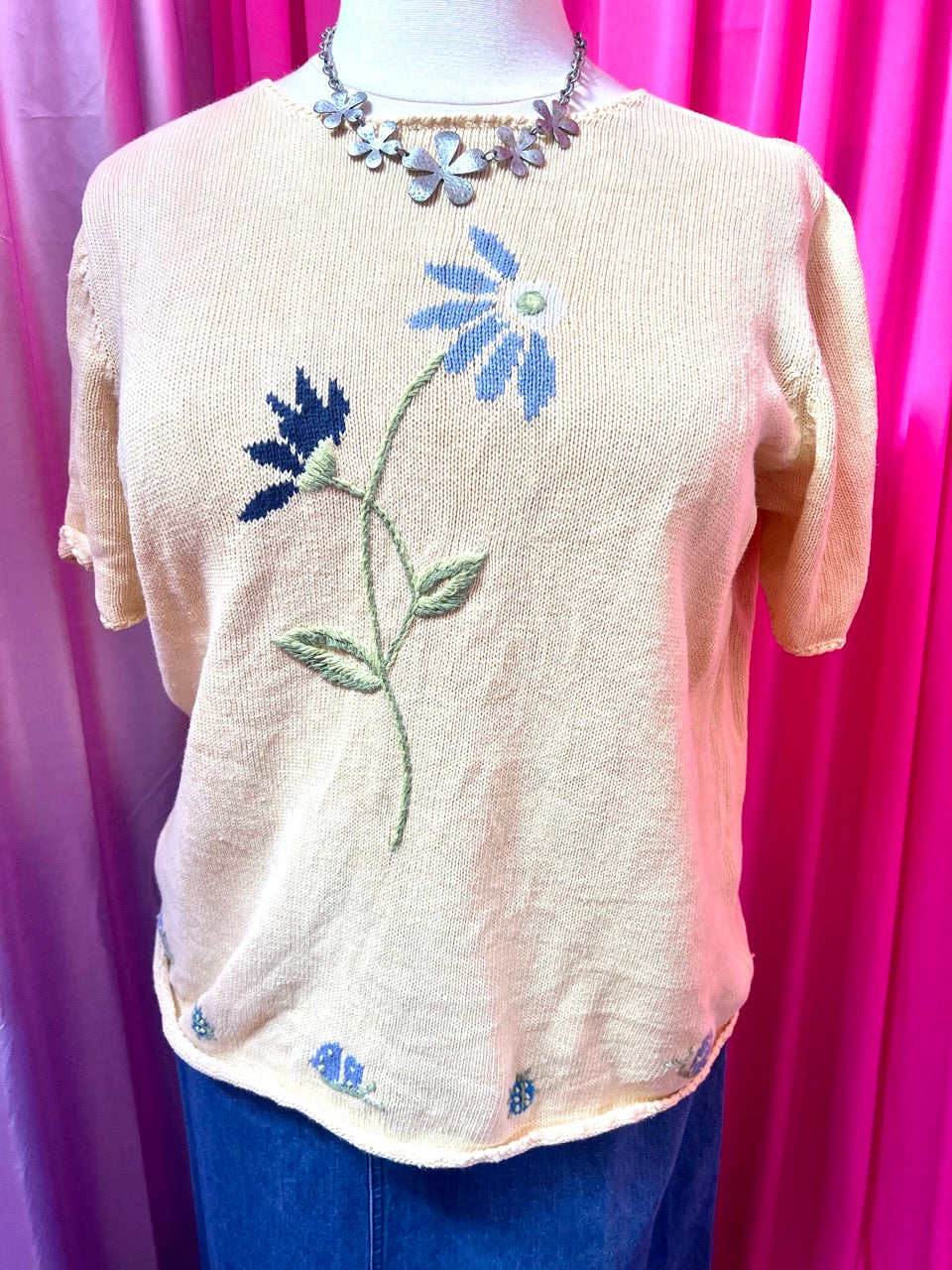 Spring Garden Short Sleeve Knit Sweater