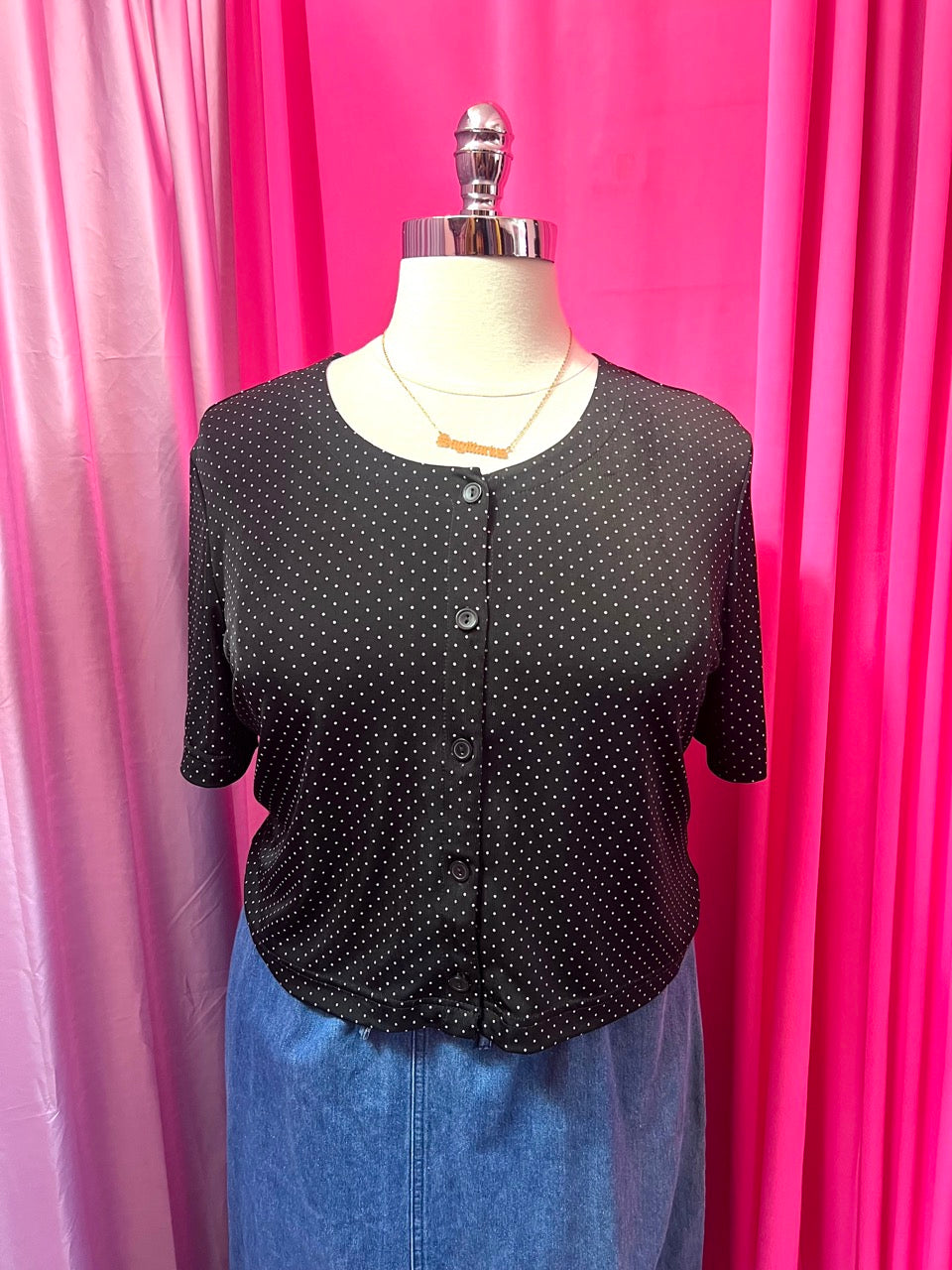 90s Cropped Polka Dot Button Up