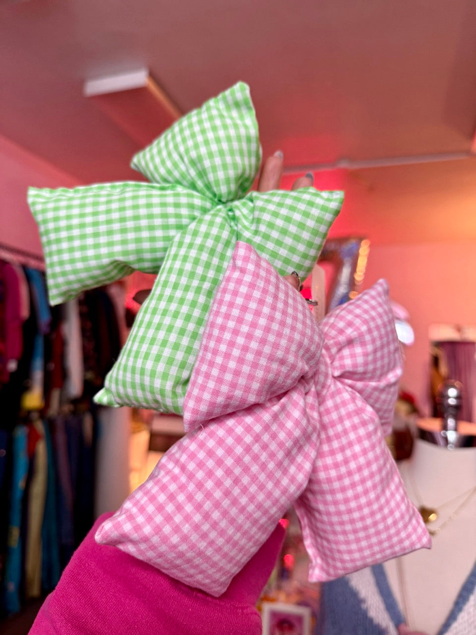 Jumbo Puffy Bow Keychains - Gingham