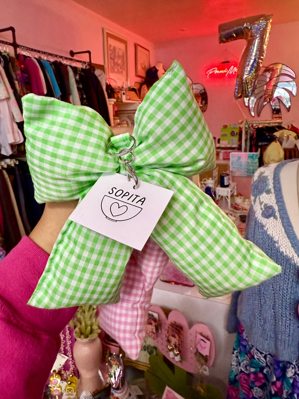 Jumbo Puffy Bow Keychains - Gingham