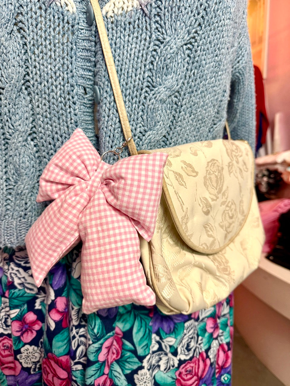 Jumbo Puffy Bow Keychains - Gingham