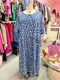 2000s Brought You Flowers Chambray Denim Smock Dress - Size 6X+
