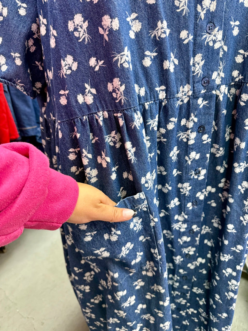 2000s Brought You Flowers Chambray Denim Smock Dress - Size 6X+